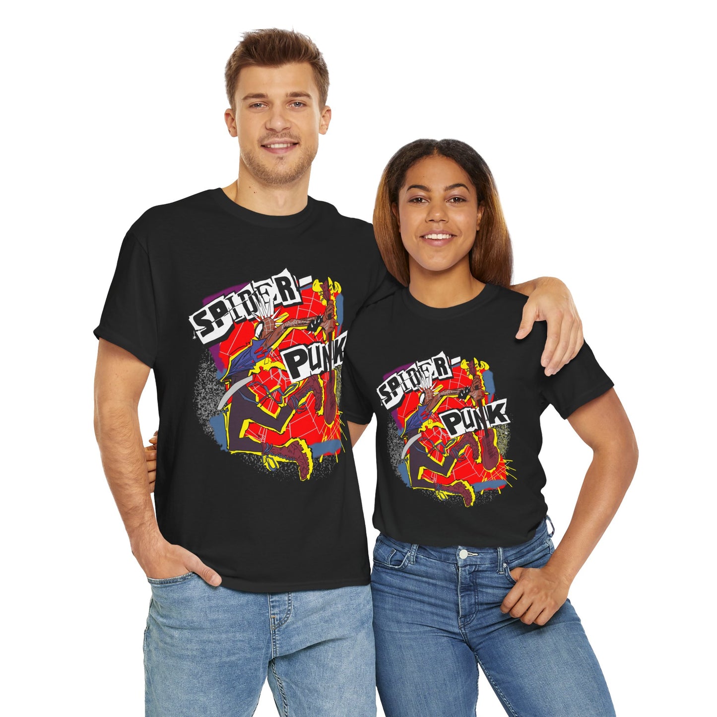 Spider Punk Unisex Heavy Cotton Tee - Retro Graphic Tee, Gift for Comic Fans, Casual Wear, Unique Streetwear, Birthday Present