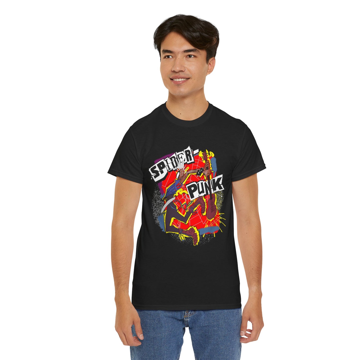 Spider Punk Unisex Heavy Cotton Tee - Retro Graphic Tee, Gift for Comic Fans, Casual Wear, Unique Streetwear, Birthday Present