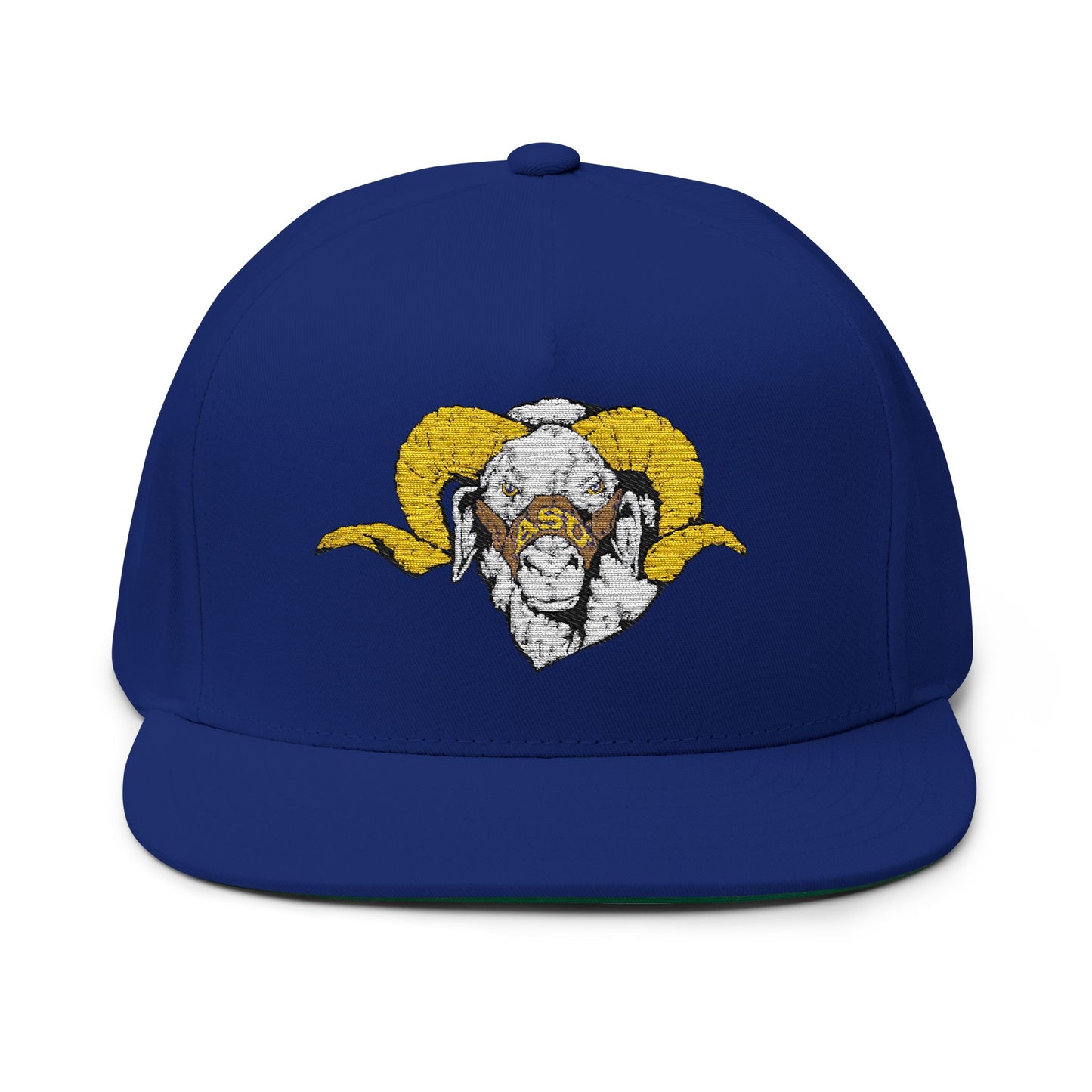 Embroidered Flat Bill Cap with Bold Ram Design, Adjustable Cap, Gift for Sports Fans, Streetwear Style, Perfect for Every Season