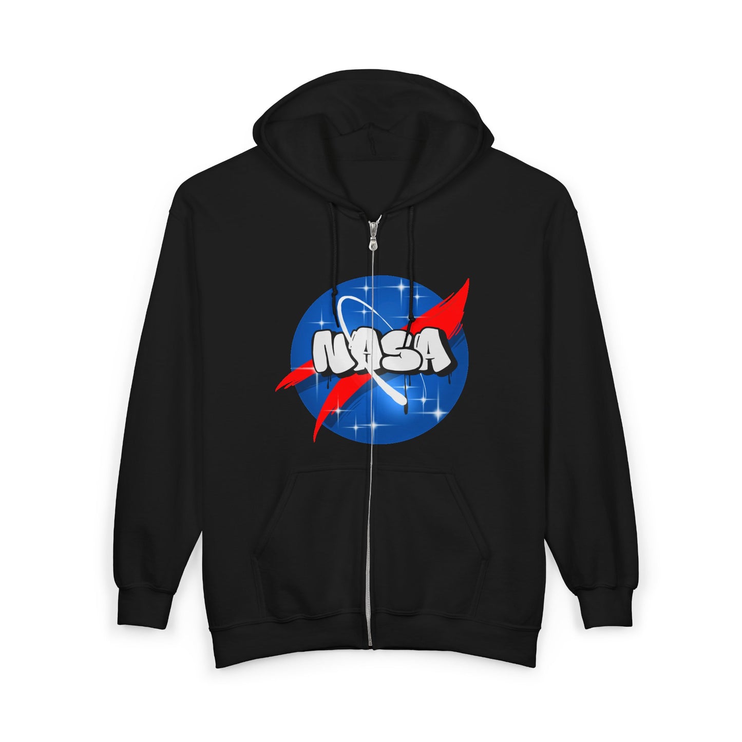 NASA Logo Zip Hoodie — Retro Space Graphic Full-Zip Hooded Sweatshirt