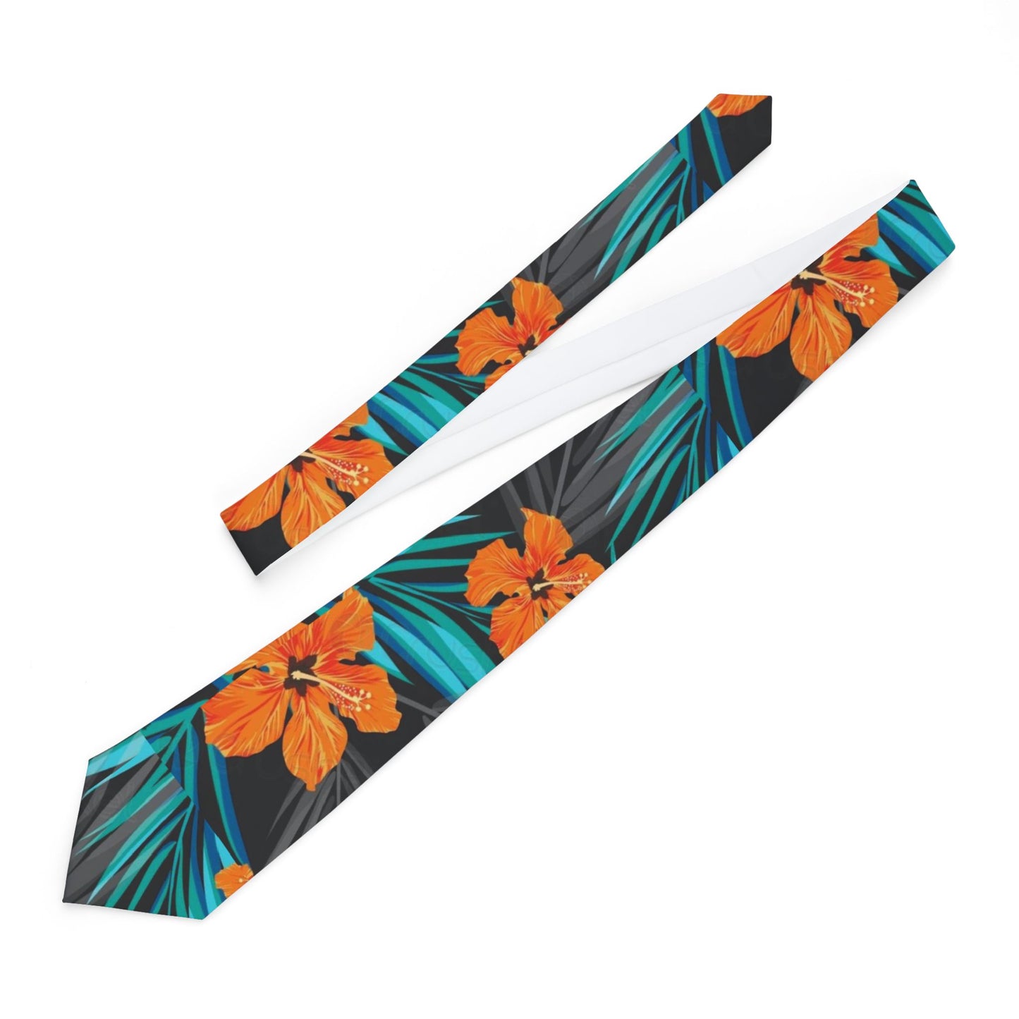 Tropical Hibiscus Necktie — Orange Floral Slim Tie for Summer Weddings & Hawaiian Parties
