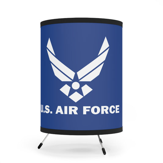 Military-Themed Tripod Lamp, U.S. Air Force Decor, Home Office Lighting, Gift for Veterans, Blue Shade