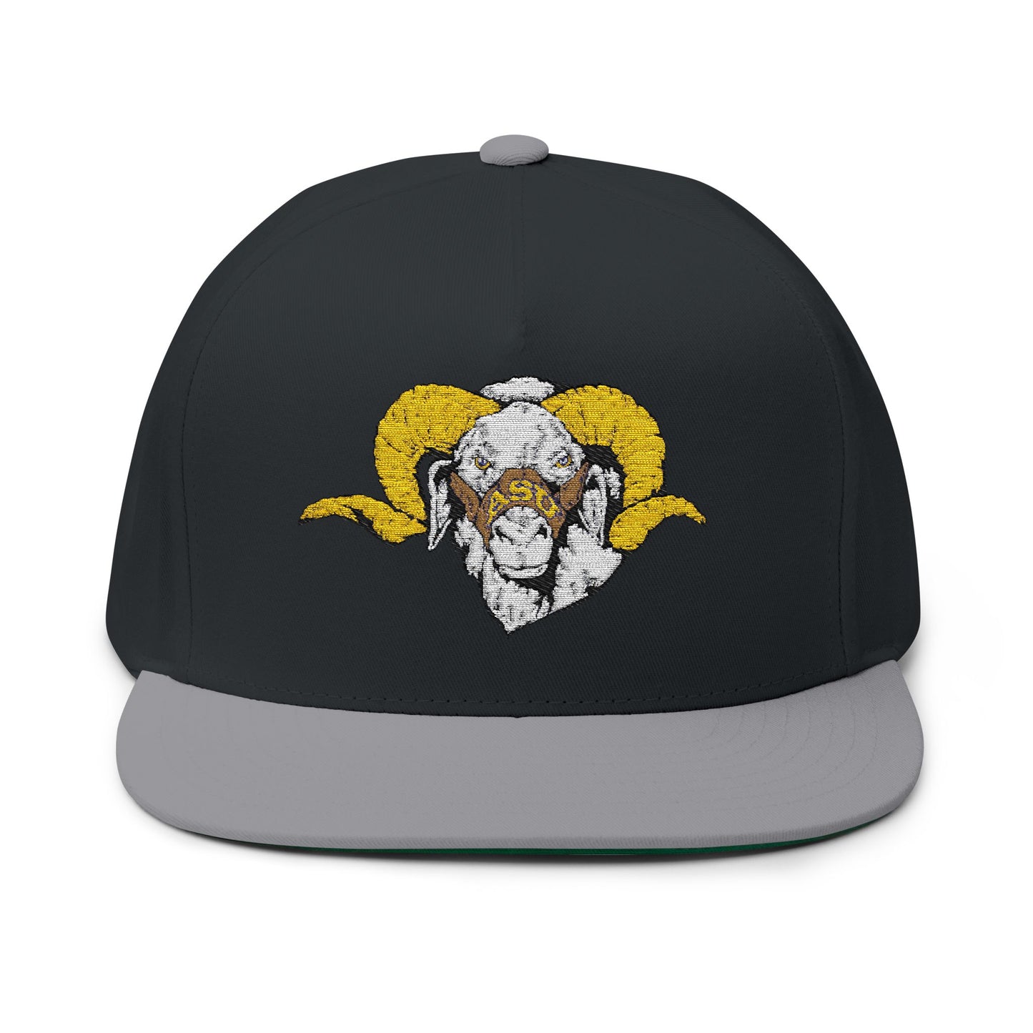 Embroidered Flat Bill Cap with Bold Ram Design, Adjustable Cap, Gift for Sports Fans, Streetwear Style, Perfect for Every Season