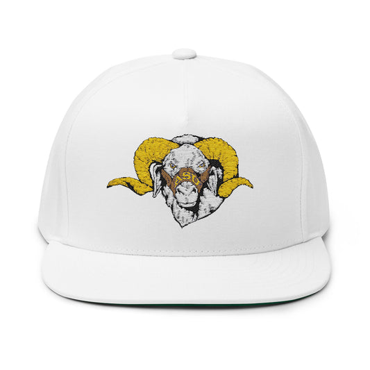 Embroidered Flat Bill Cap with Bold Ram Design, Adjustable Cap, Gift for Sports Fans, Streetwear Style, Perfect for Every Season